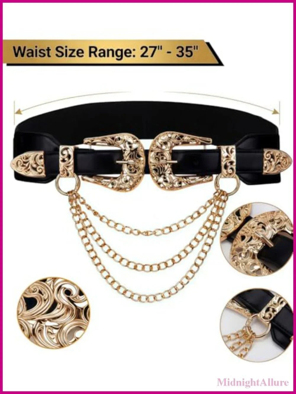 Leather Elastic Waist Belt Double Buckle Western Cinch Belt